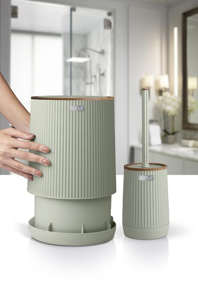 Okyanus Home Σετ κουβά και βούρτσα WC 2 τεμαχίων Nida Green Wood με σχέδιο Eco