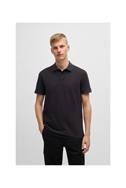 BOSS Logo baskılı pamuklu pike polo yaka tişört