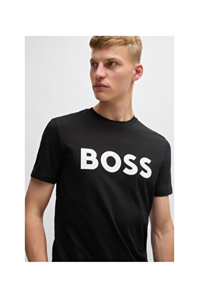 BOSS Tričko z česané bavlny s gumovým potiskem loga