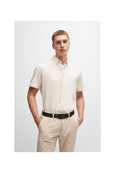 BOSS Kırışmaya dayanıklı örme pamuktan normal kesim gömlek