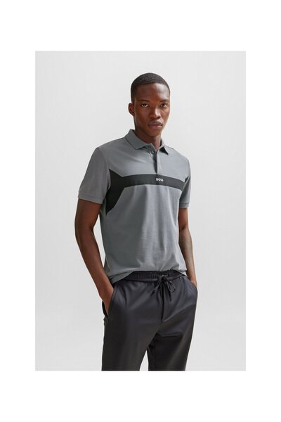 BOSS Renk öbekli ve logolu pamuk-pike polo yaka tişört