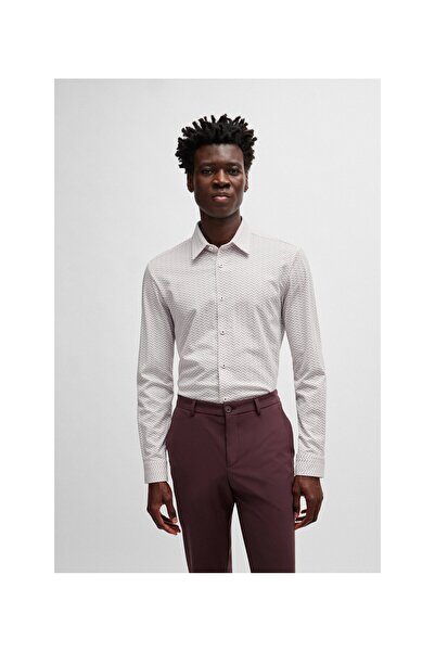 BOSS Desenli esnek kumaştan dar kesim gömlek