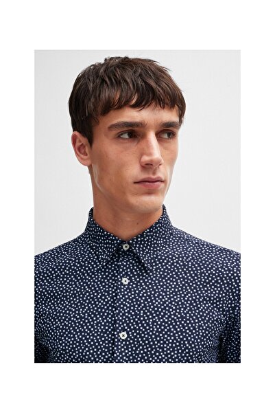 BOSS Baskılı esnek kumaştan dar kesim gömlek