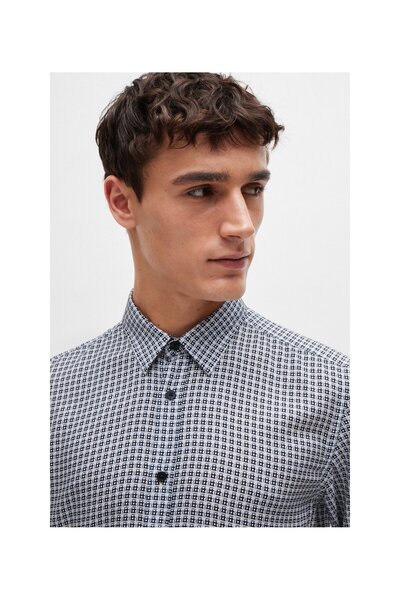 BOSS Baskılı chambray kumaştan normal kesim gömlek