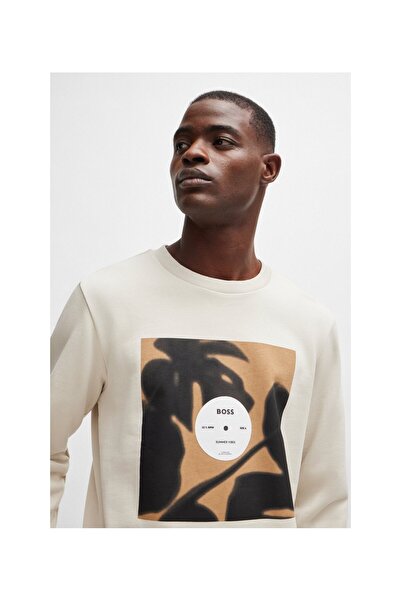 BOSS Mevsimsel desenli pamuklu havlu rahat kesim sweatshirt