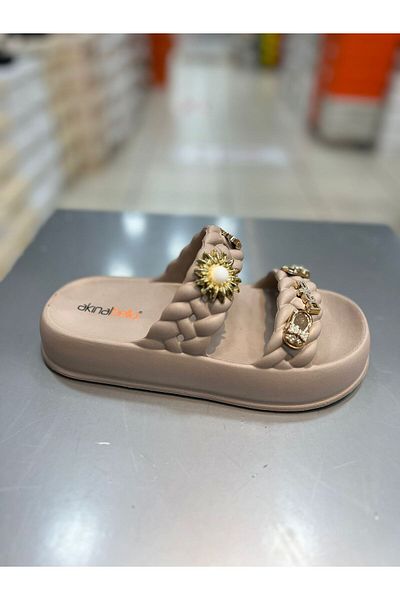 Akınal Bella Stone Detailed Ultrasoft Women's Slippers - Double Banded
