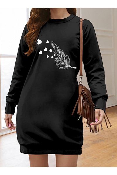 Kokosh moda Γυναικείο μακρυμάνικο φόρεμα με λαιμόκοψη με στάμπα βισκόζης με δύο κλωστές