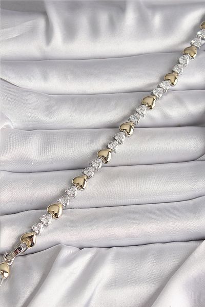 Mu Art Ahşap Brass Silver Color Zircon Stone Gold Heart Vip Series Women's Bracelet