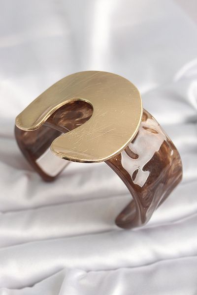 TT Tahtakale Toptancıları Brown Marble Pattern Acrylic Plastic Gold Nappy Model Plate Vintage Women's Bracelet