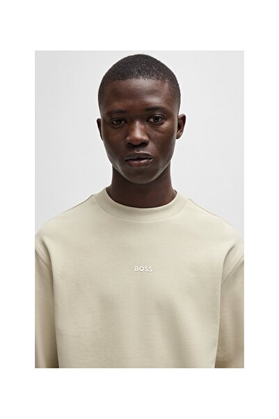 BOSS Zıt renkte logolu rahat kesim pamuklu havlu kumaştan kapüşonlu