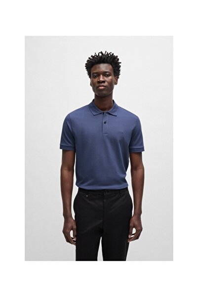 BOSS Erkek Pamuklu Polo Yakalı Düğme Kapamalı Kısa Kollu Lacivert2 Polo Yaka ...