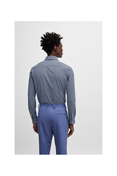 BOSS Baskılı esnek kumaştan dar kesim gömlek