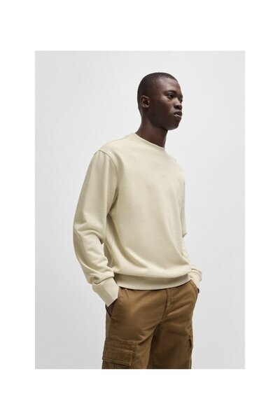 BOSS Zıt renkte logolu rahat kesim pamuklu havlu kumaştan kapüşonlu