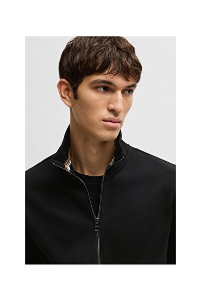 BOSS Çizgili manşetli merserize pamuklu normal kesim sweatshirt