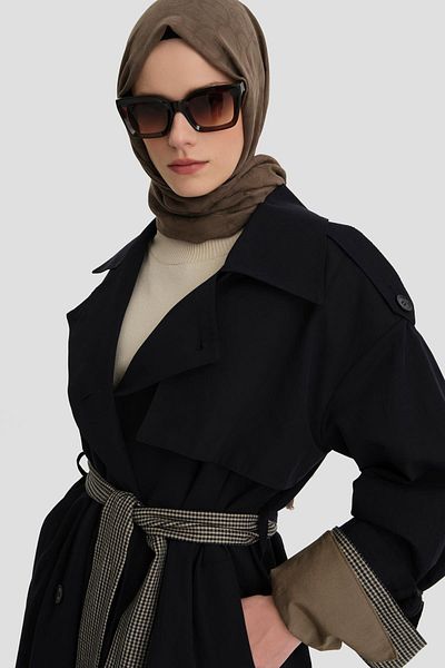 Armine Navy Blue Oversize Top Coat - 24K8009