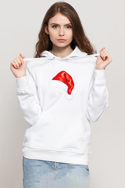Tshirthane Watercolor Christmas Hat White Women's 3Ip Hooded Sweatshirt