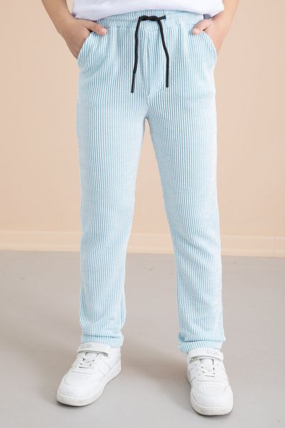 Cansın Mini Ribbed Blue Striped Boy's Elastic Waist Trousers 20375
