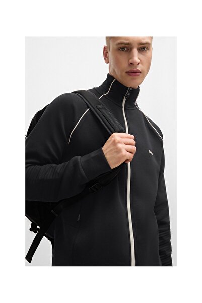 BOSS Biyeli esnek pamuklu fermuarlı sweatshirt