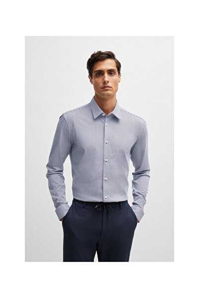 BOSS Baskılı esnek karışımlı dar kesim gömlek