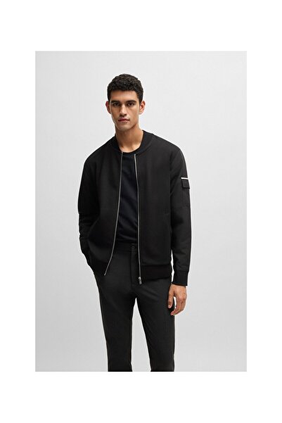 BOSS Erkek Marka Logo Detaylı Dik Yaka Fermuar Kapamalı Siyah Sweatshirt 50520598-001