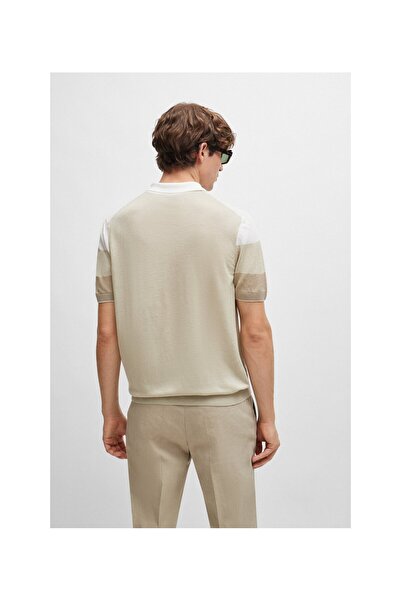 BOSS Keten karışımlı fermuarlı polo yaka kazak