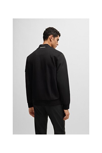 BOSS Erkek Marka Logo Detaylı Dik Yaka Fermuar Kapamalı Siyah Sweatshirt 50520598-001