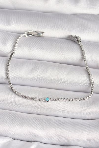Mu Art Ahşap Brass Silver Color Waterway Zircon Stone Blue Stone Women's Bracelet