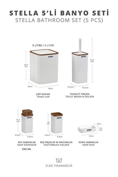 Okyanus Home Σετ μπάνιου Stella White με ξύλινο σχέδιο και ρίγες, 5 τεμαχίων