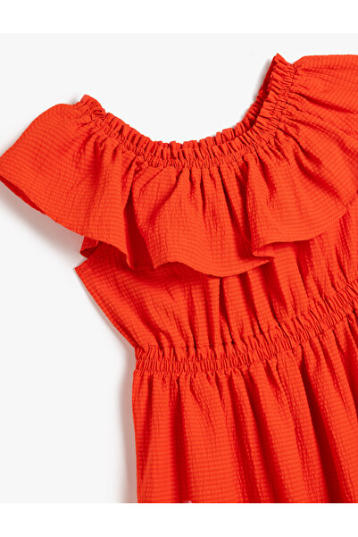 Koton Fırfır Detaylı Kayık Yaka Kolsuz Elbise