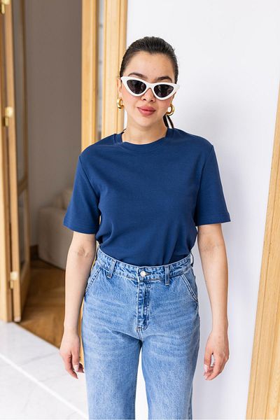 Askı Nişantaşı Μπλουζάκι από ύφασμα Indigo Crew Neck Cotton
