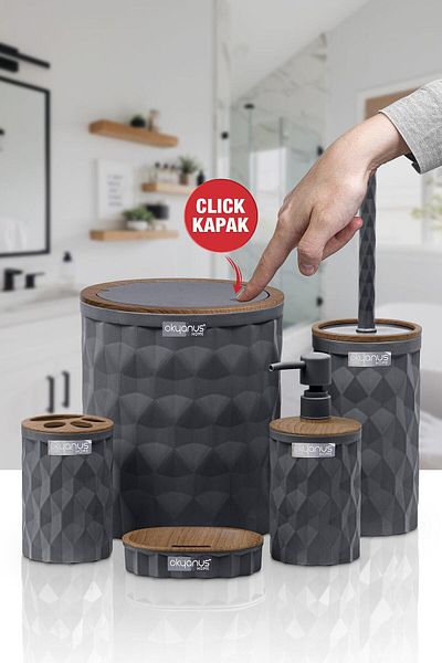 Okyanus Home Σετ μπάνιου 5 τεμαχίων Diamond Anthracite Wood Click Cover