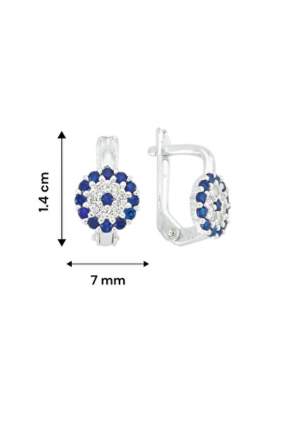 jelux silver Gümüş 925 Ayar Nazar Safir Taşlı Çocuk Küpe