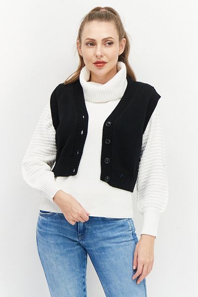 NA-KD Women V-neck Knitted Buttoned Vest, Black