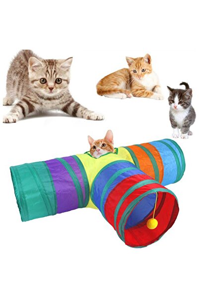 Pikas 80 cm Foldable 3 Way Rainbow Cat Play Tunnel - 2112