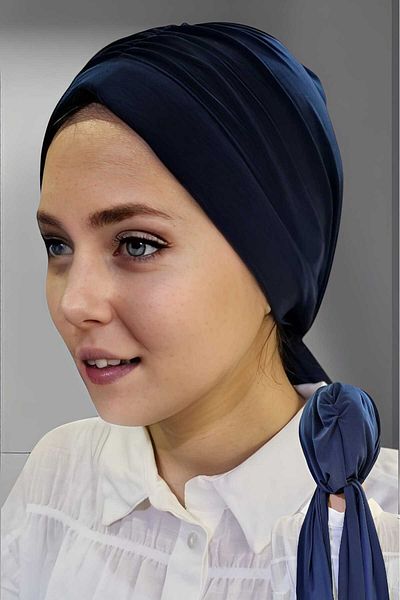 Trenderrs Women's Luxury Sandy Fabric Tied Pleated Hijab Bonnet Shawl