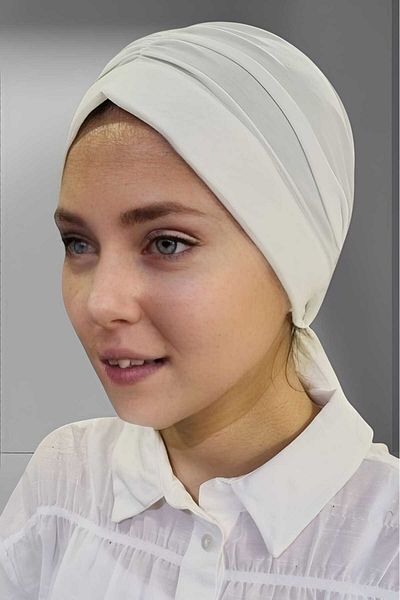 Trenderrs Women's Luxury Sandy Fabric Tied Pleated Hijab Bonnet Shawl