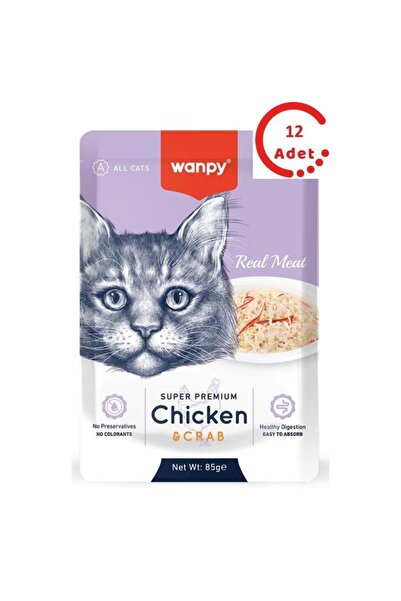 Wanpy Pouch Tavuklu & Yengeçli Yaş Kedi Maması 85 gr x 12 Adet