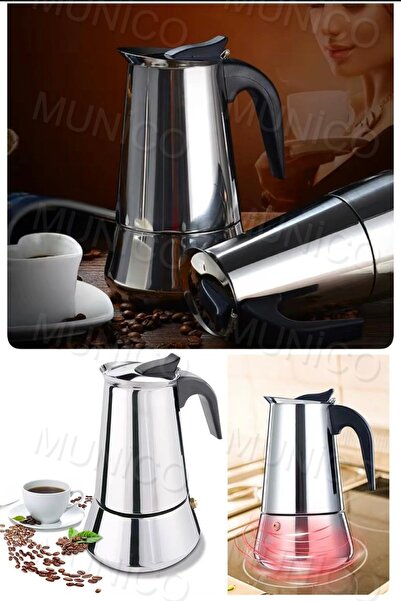Munico 300ml Paslanmaz Çelik Kahve Makinesi Moka Pot Şofben Kahve Makineleri Cezve Espresso Makinesi