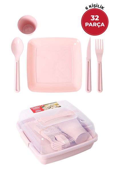 Pikas Portable Picnic Camping Set for 6 People - 32 Pieces with Service and Carrying Bag