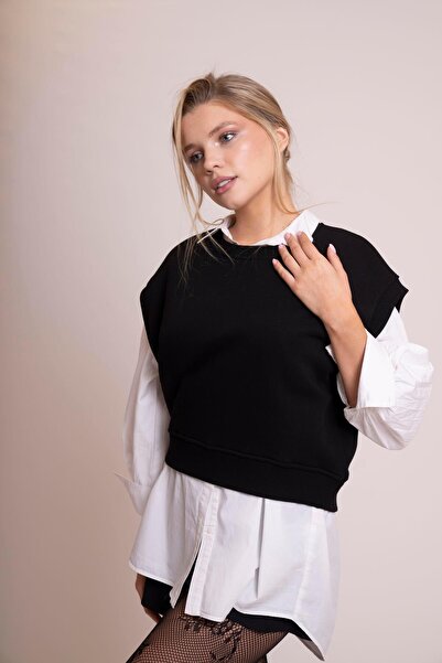 AFLOOW Delicate Women's Black 100% Cotton Oversize Sleeveless Sweater – Stylish and Comfortable Basic Half Sleeve Yel