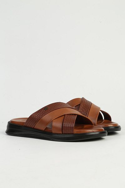 Pierre Cardin Ανδρικές δερμάτινες παντόφλες Tan - PC-7336