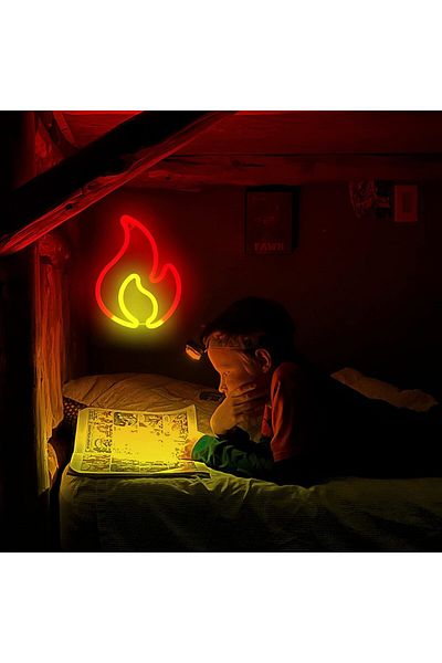 COOYA USB Powered Flame Neon Sign, Red & Yellow Wall Decor for Kids Room & Birthday