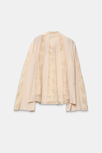 Setre Bluză cu decolteu și detaliu din dantelă, galbenă untă