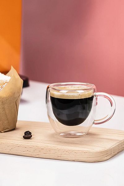 Pikas 250 Ml Double Glazed and Walled Heat Insulated Glass Cup with Handle - Home and Office Cup