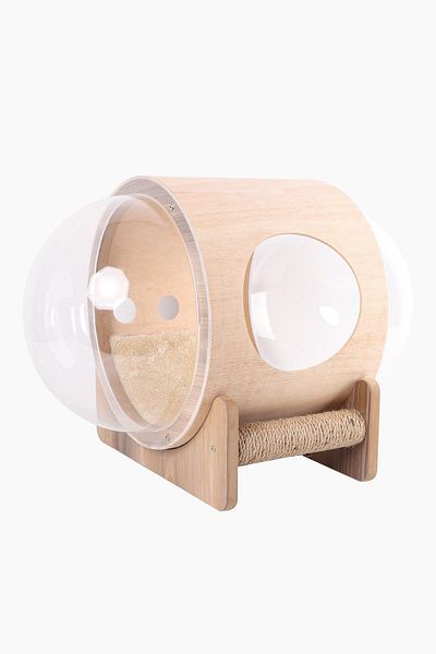 GOBYPET Space Capsule Plush Wooden Cat Bed - Semi-Closed Gift