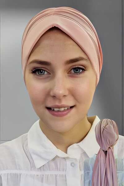 Trenderrs Women's Luxury Sandy Fabric Tied Pleated Hijab Bonnet Shawl
