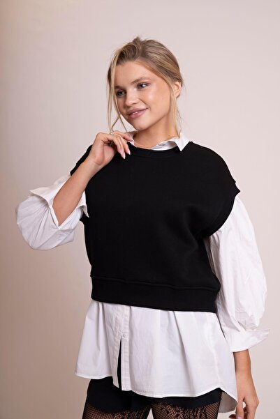 AFLOOW Delicate Women's Black 100% Cotton Oversize Sleeveless Sweater – Stylish and Comfortable Basic Half Sleeve Yel