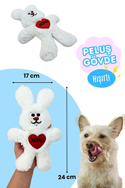 Havhav Hışırtı Sesli Peluş Tavşan Köpek Oyuncağı Beyaz Renkli Ses Çıkaran Köpek Oyuncağı