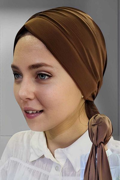 Trenderrs Women's Luxury Sandy Fabric Tied Pleated Hijab Bonnet Shawl