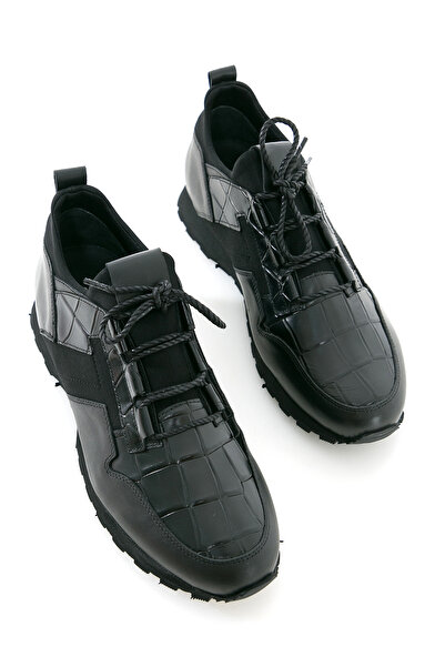 GERARDO AYAKKABI Černé pánské tenisky z pravé kůže s potiskem Crocodile